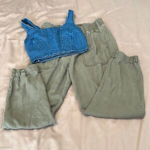 Abercrombie & Fitch szS green elastic waist & ankle belt loops pockets pants GUC